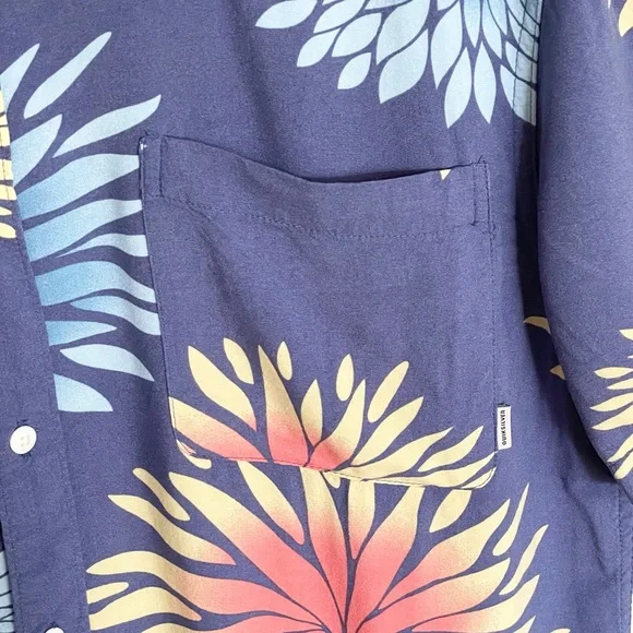 Quiksilver Variable Floral Bijou Blue SS Button Down Shirt Mens Large Modern Fit - Picture 3 of 8